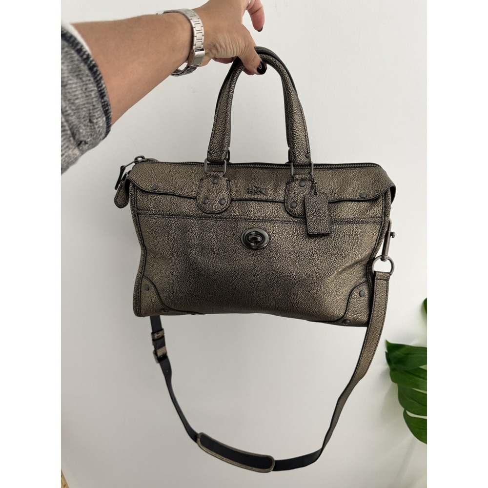 Coach Rhyder 33739 Metallic 2 Tone Leather Satchel Carryall Bag with Long Strap
